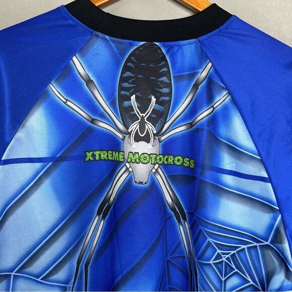 Vintage Y2K Xtreme Motorcross Jersey Mens M Blue Green Graphic Athletic Works - Picture 7 of 9